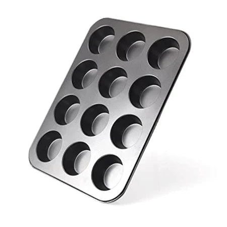 12 Cup Non-Stick Muffin & Cupcake Baking Tray – Carbon Steel Muffin Pan for Oven Baking