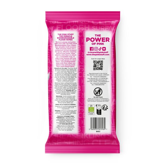 The Pink Stuff Miracle Floor Wipes, Large and Strong 20 Cleaning Floor Wipes