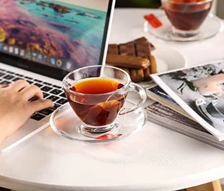 Royal Cuisine Set of 6 Heat-Resistant Glass Tea & Coffee Mugs with Handles – Cappuccino, Latte & Espresso Cups