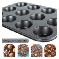 12 Cup Non-Stick Muffin & Cupcake Baking Tray – Carbon Steel Muffin Pan for Oven Baking