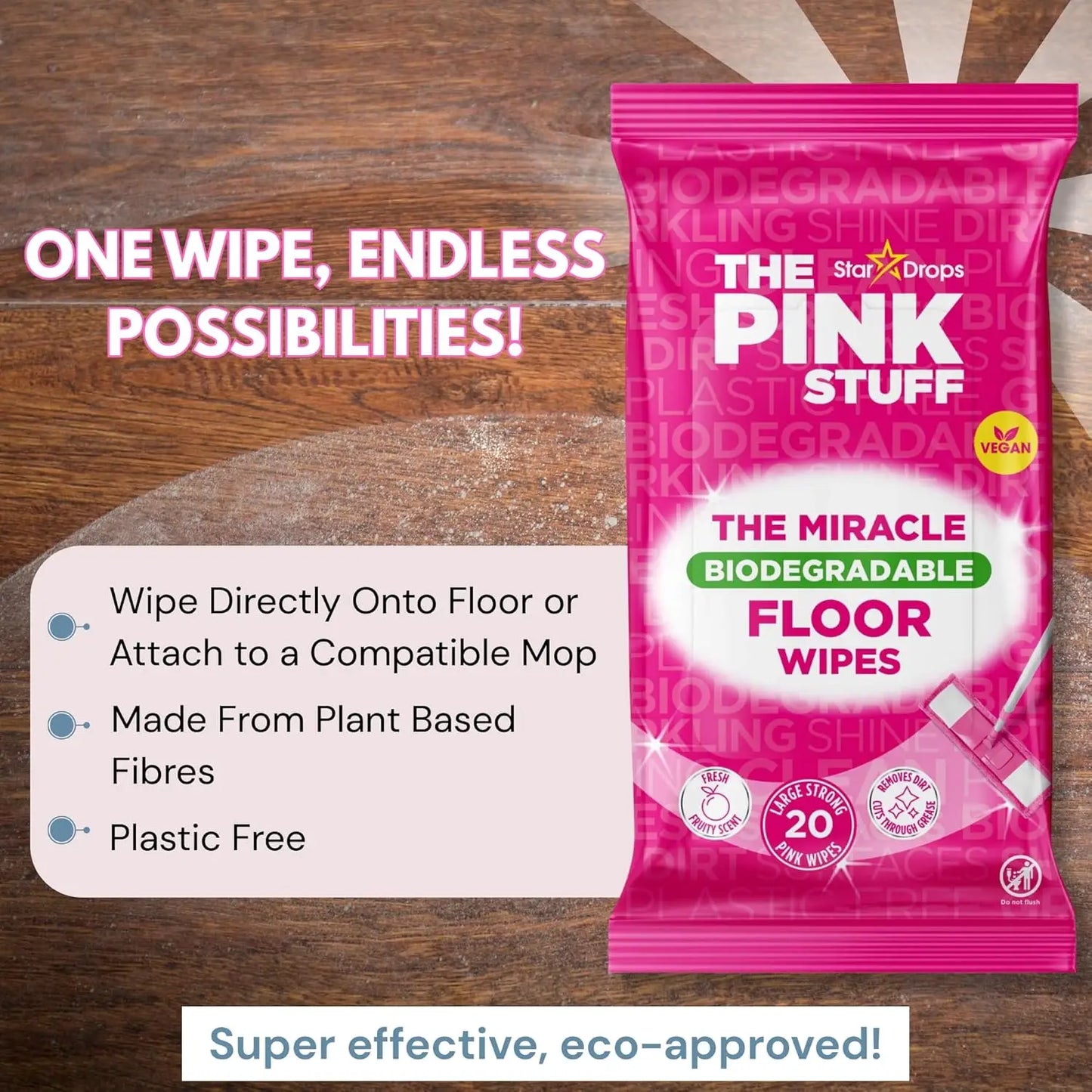 The Pink Stuff Miracle Floor Wipes, Large and Strong 20 Cleaning Floor Wipes