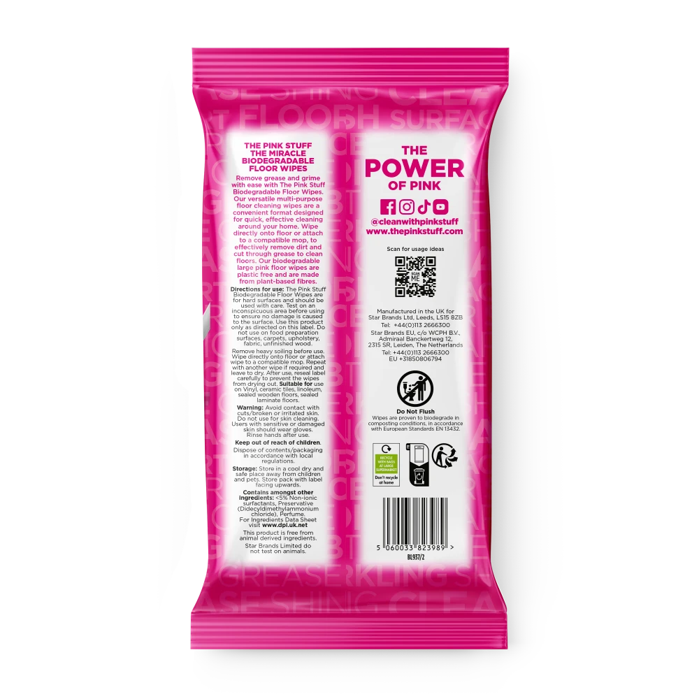 The Pink Stuff Miracle Floor Wipes, Large and Strong 20 Cleaning Floor Wipes