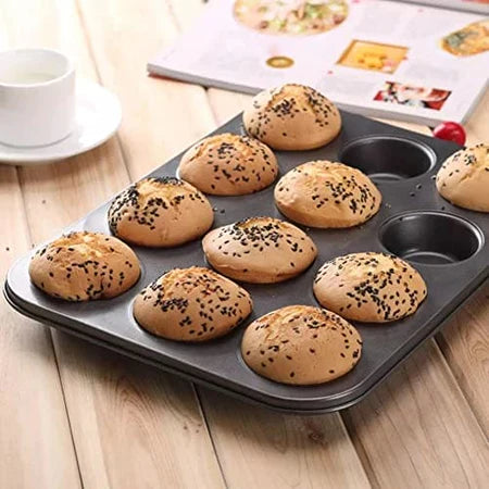 12 Cup Non-Stick Muffin & Cupcake Baking Tray – Carbon Steel Muffin Pan for Oven Baking