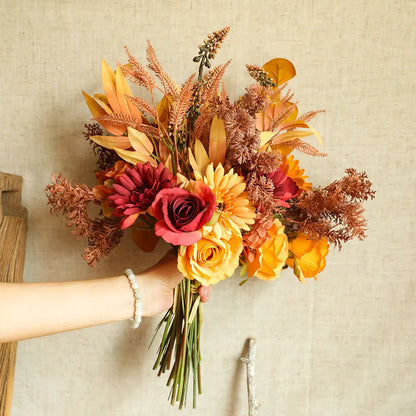 Autumn Bouquet | Silk Rose, Maple Leaves & Dandelion | Home Decor