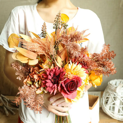 Autumn Bouquet | Silk Rose, Maple Leaves & Dandelion | Home Decor