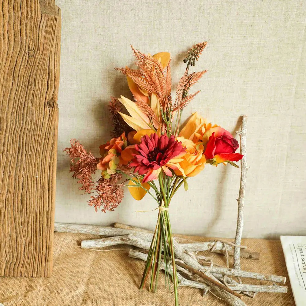 Autumn Bouquet | Silk Rose, Maple Leaves & Dandelion | Home Decor