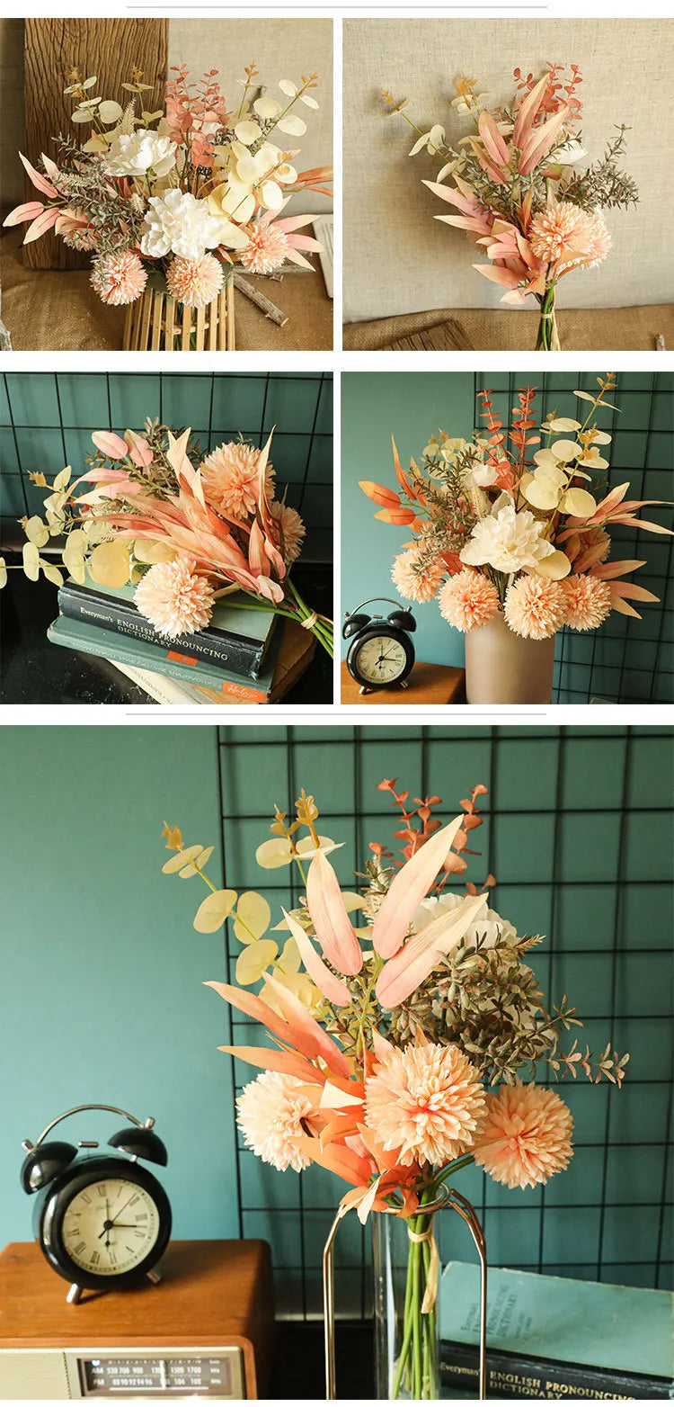 Autumn Bouquet | Silk Rose, Maple Leaves & Dandelion | Home Decor