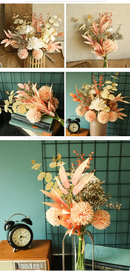 Autumn Bouquet | Silk Rose, Maple Leaves & Dandelion | Home Decor