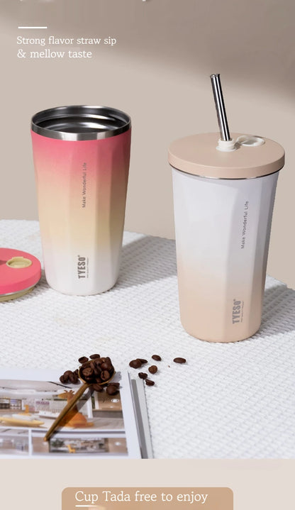 TYESO Vacuum Flask with Built-in Straw