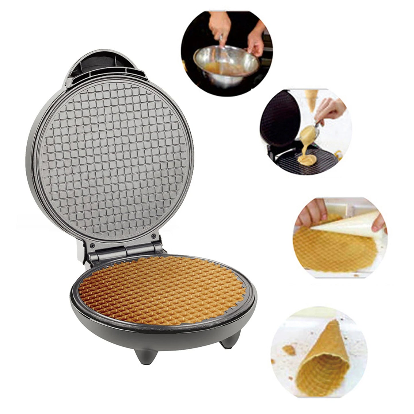 Electric Ice Cream Cone & Waffle Maker | Nonstick | Stainless Steel