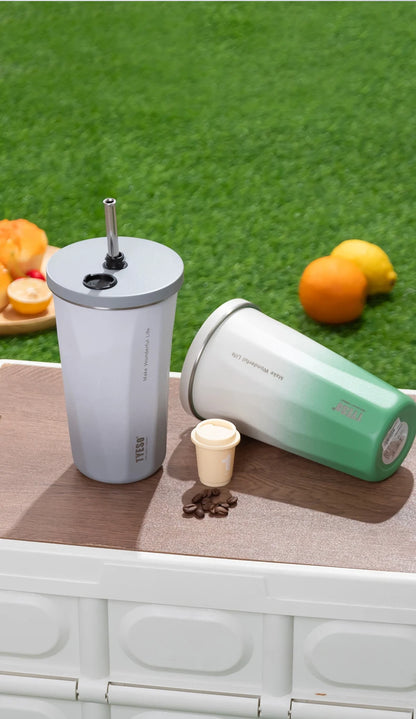 TYESO Vacuum Flask with Built-in Straw