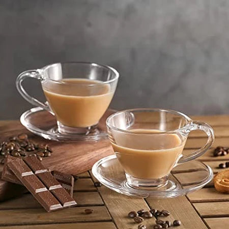 Royal Cuisine Set of 6 Heat-Resistant Glass Tea & Coffee Mugs with Handles – Cappuccino, Latte & Espresso Cups