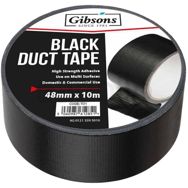 Gibsons Black Duct Tape 48mm x 10M – Heavy Duty Waterproof Multi-Purpose Adhesive Tape