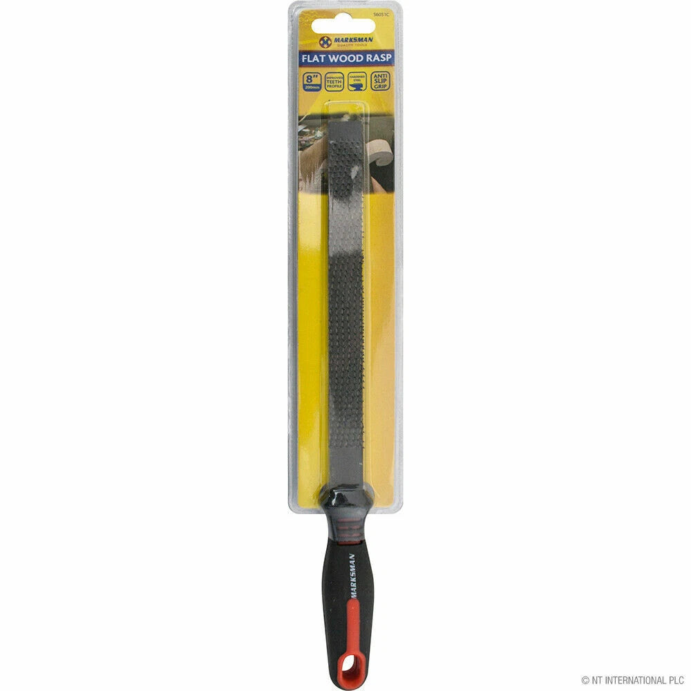 Marksman 8" Flat Wood Rasp File – Non-Slip Rubber Grip Woodworking Tool (MPN 56051C)