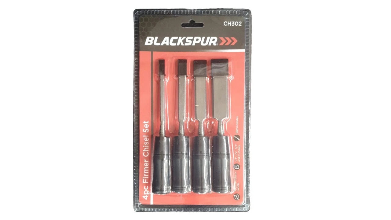 Blackspur 4pc Firmer Chisel Set – Woodworking Chisels with Plastic Handle (CH302)